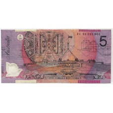 AUSTRALIA 1995 . FIVE 5 DOLLAR BANKNOTE . EVANS/FRASER . LAST PREFIX KC95